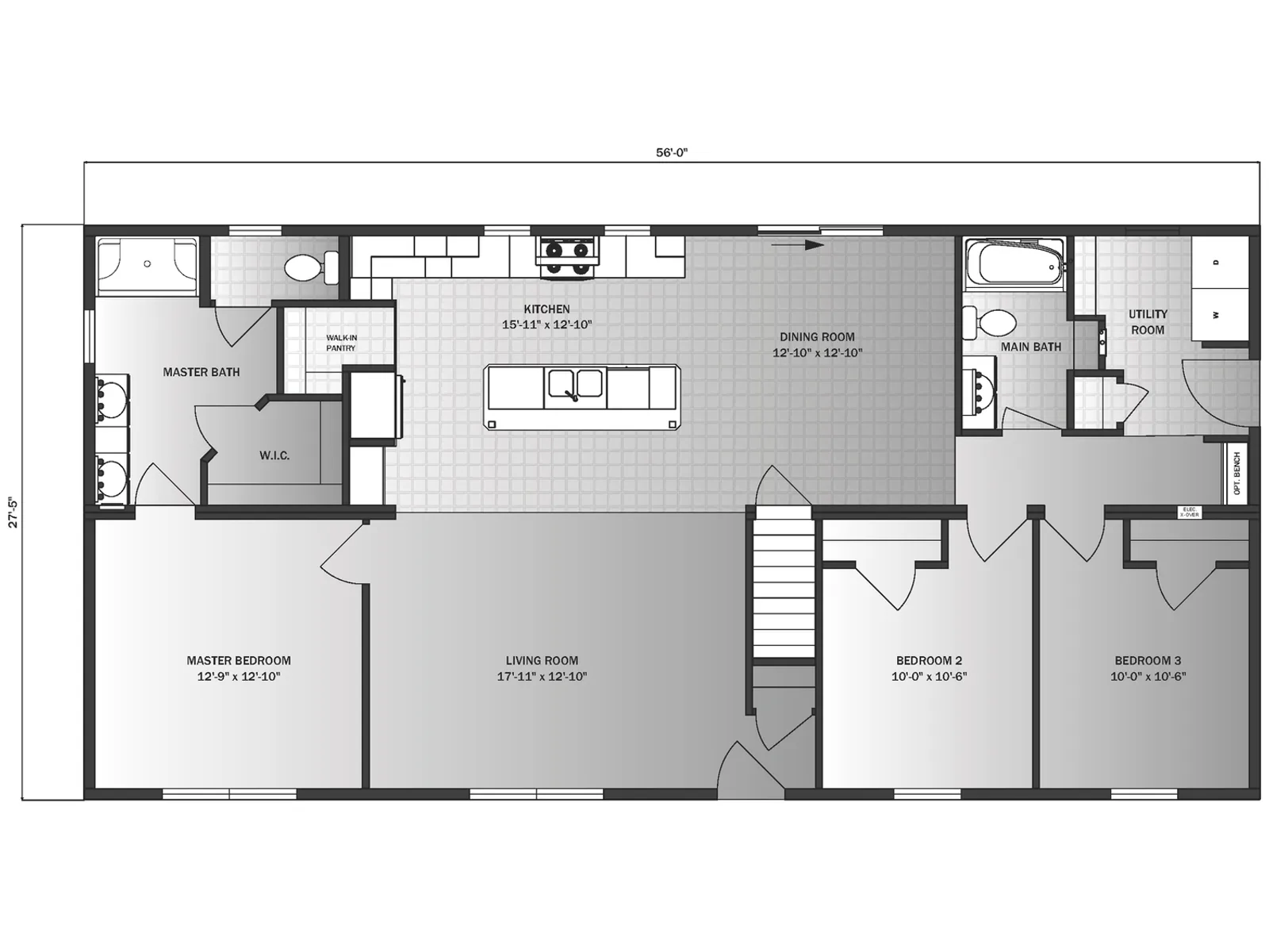Amherst floor plan, drawn by Pleasant Valley Homes