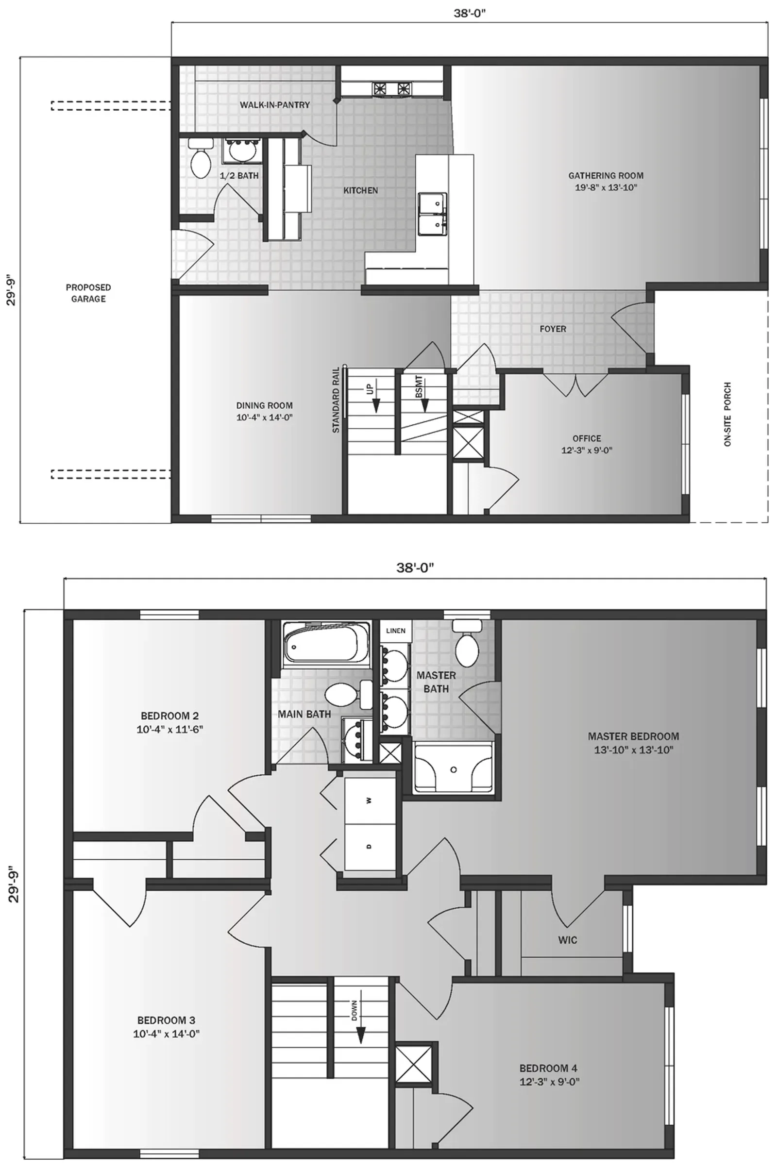 Belfont floor plan, drawn by Pleasant Valley Homes
