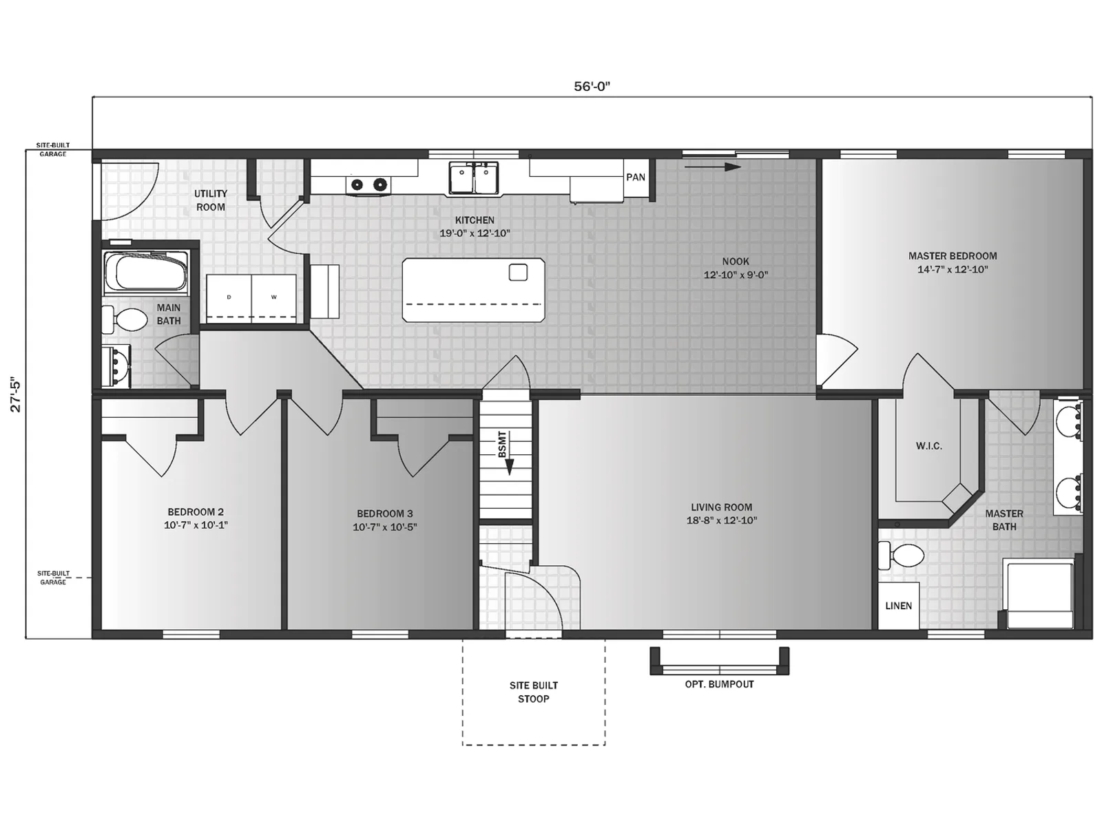 Bridgeport II floor plan, drawn by Pleasant Valley Homes