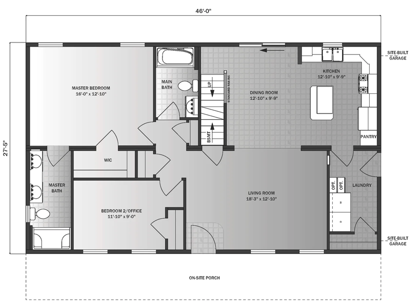 Cape Bayshore II floor plan, drawn by Pleasant Valley Homes