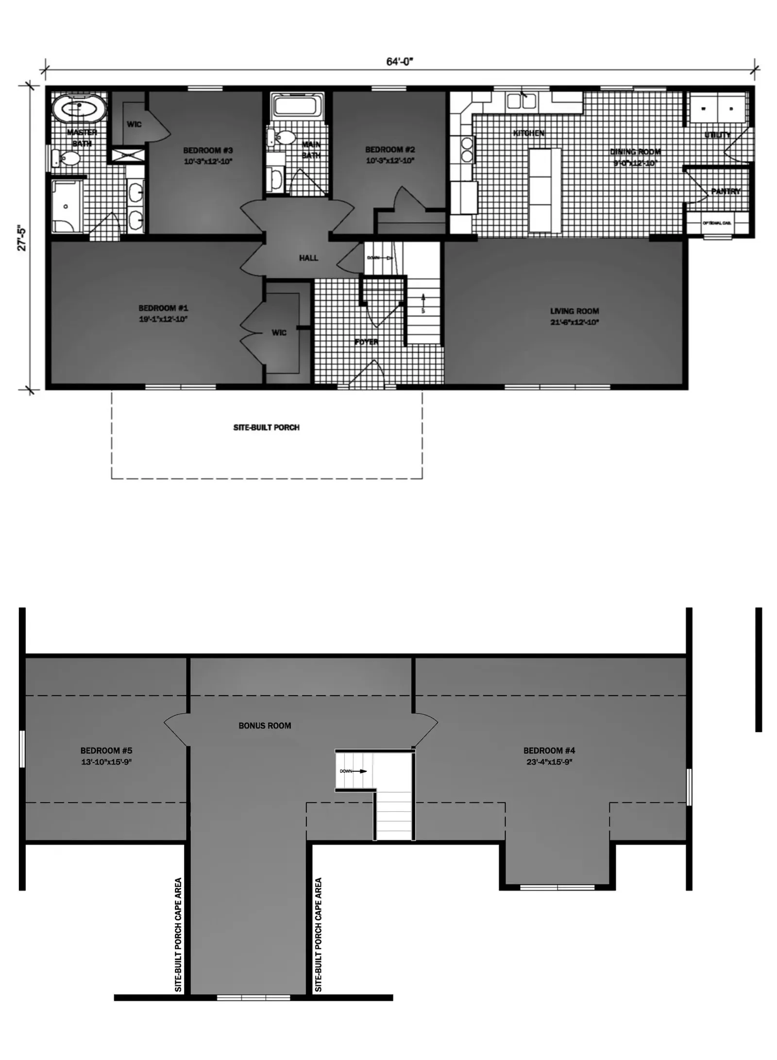 Cape Hatteras II floor plan, drawn by Pleasant Valley Homes