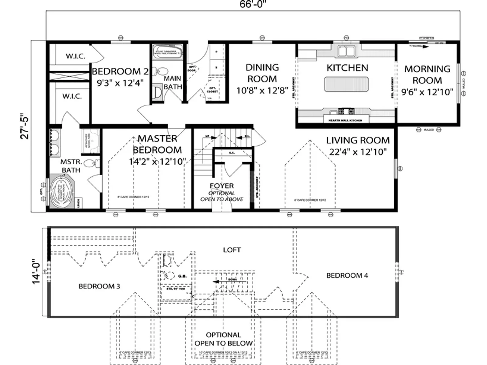Cape Henery II floor plan, drawn by Pleasant Valley Homes