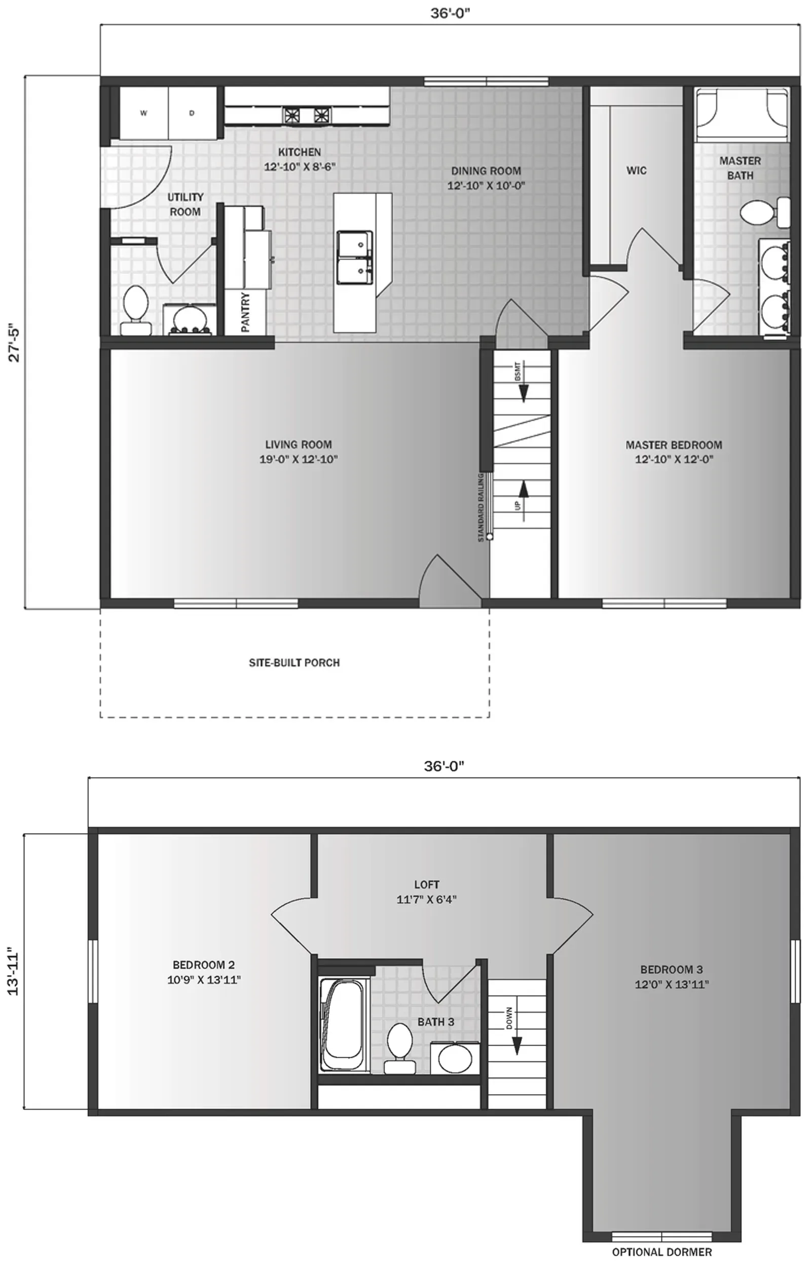 Cape Plymouth II floor plan, drawn by Pleasant Valley Homes