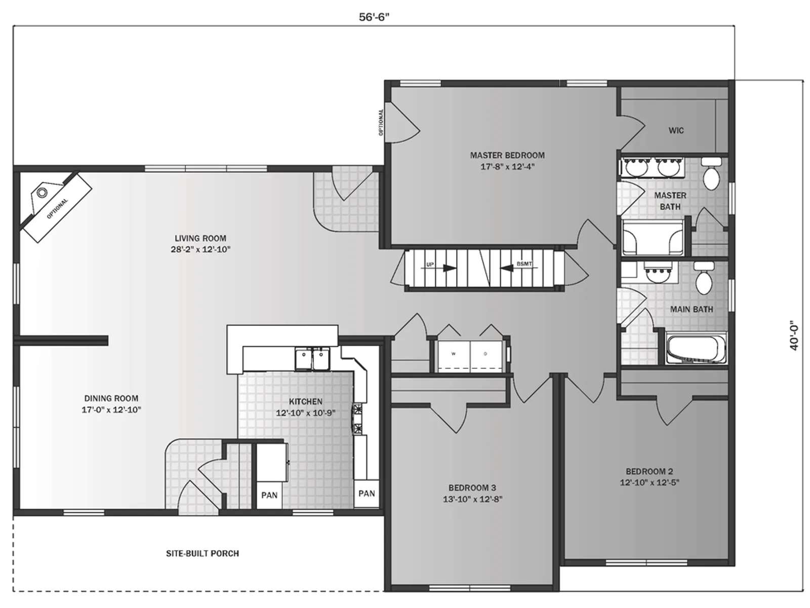 Clearfield II floor plan, drawn by Pleasant Valley Homes