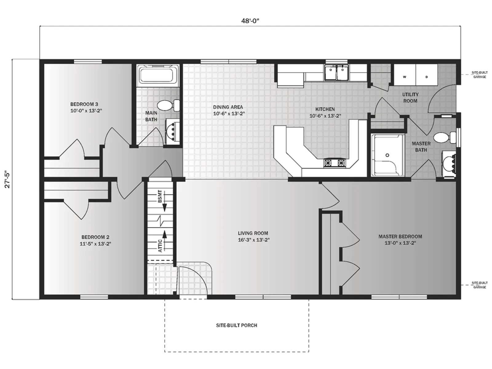 Coolidge floor plan, drawn by Pleasant Valley Homes