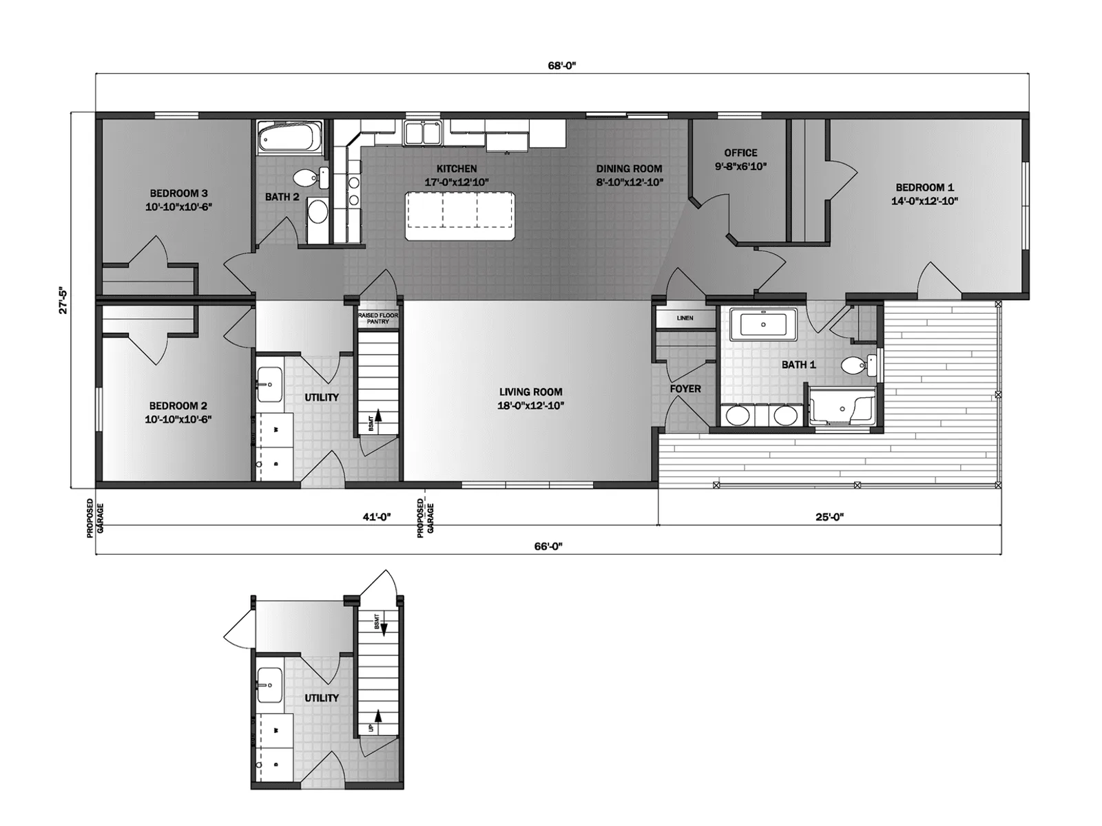 Coral Gables floor plan, drawn by Pleasant Valley Homes