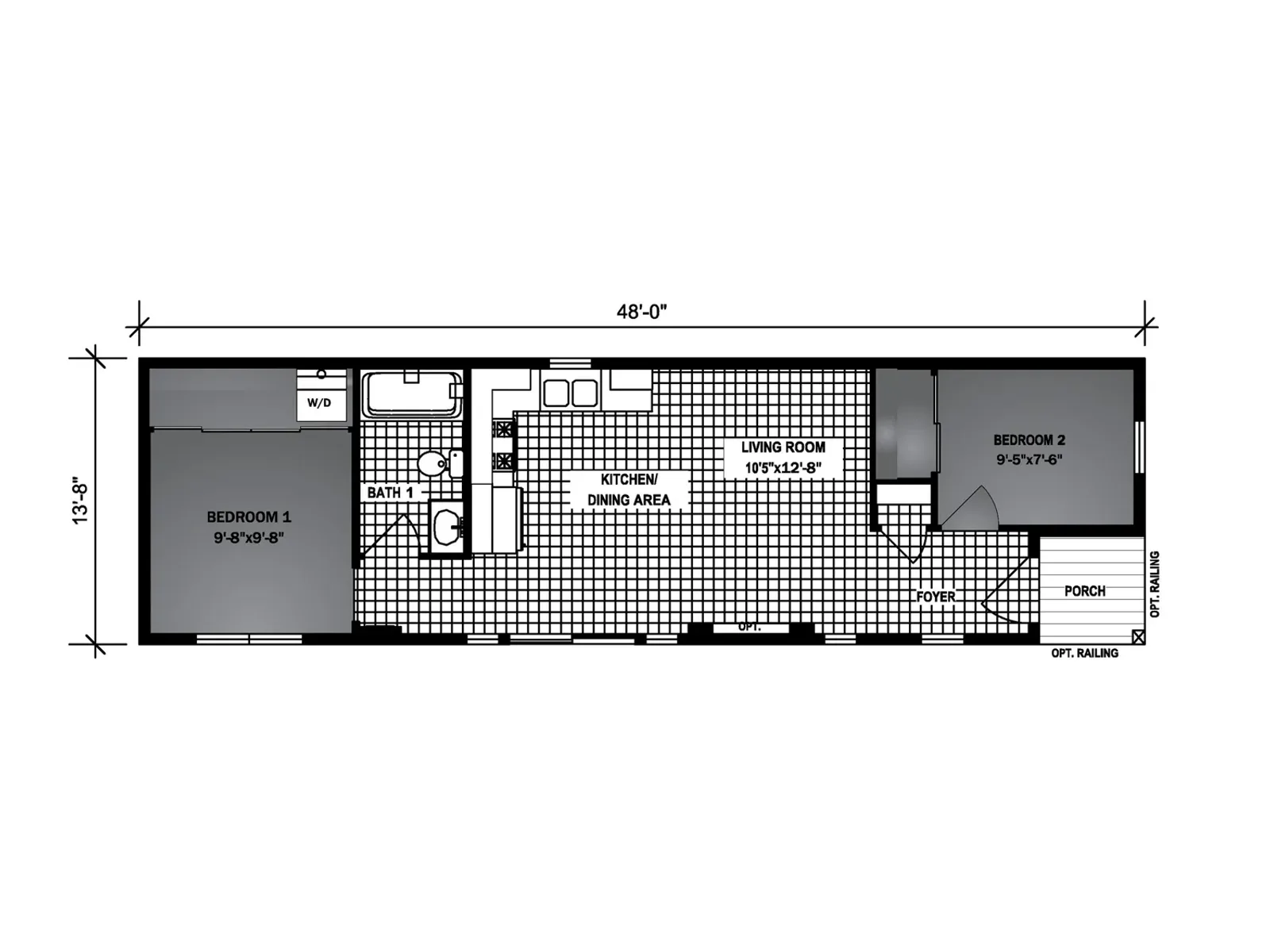 Denali ADU floor plan, drawn by Pleasant Valley Homes