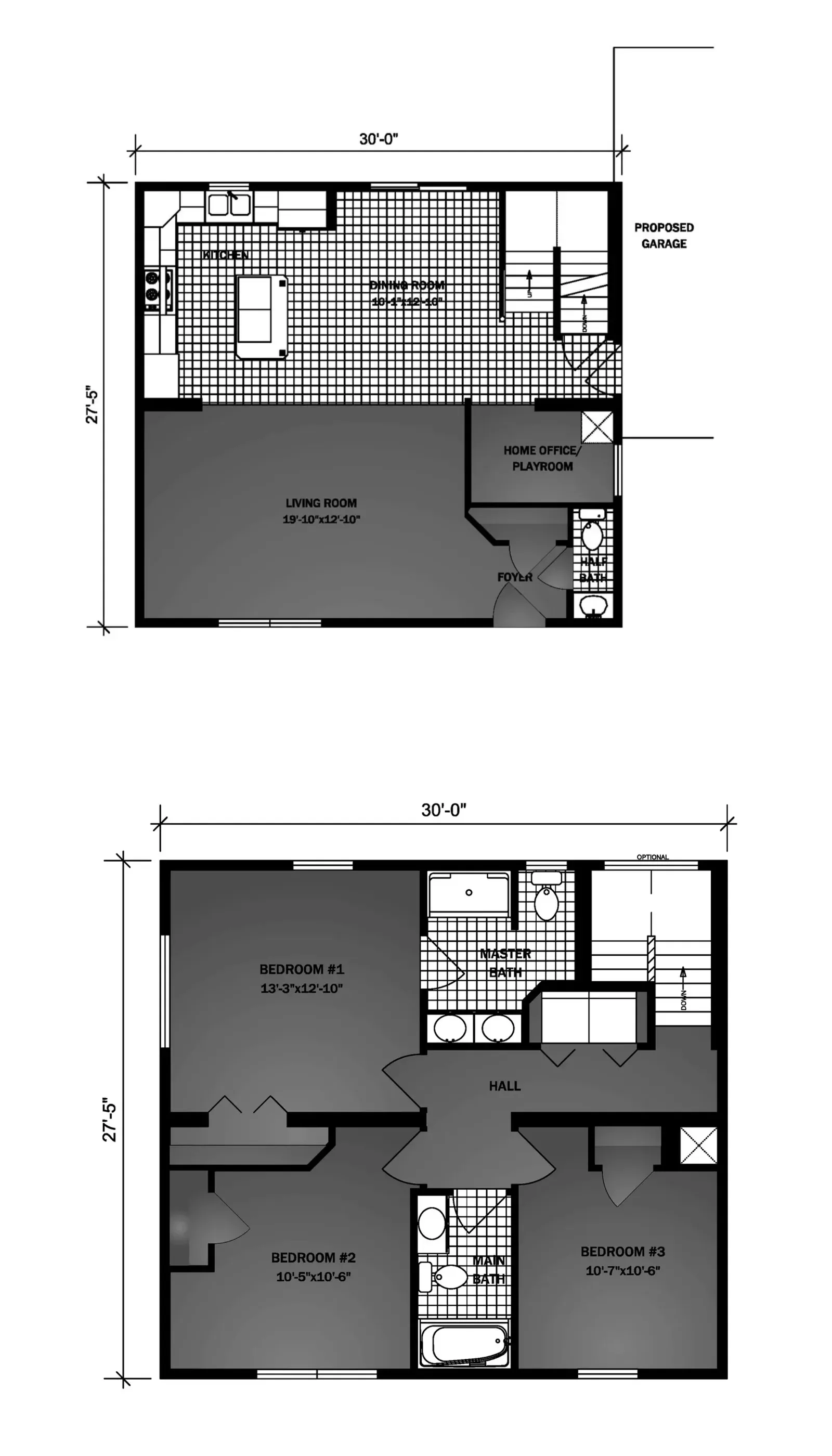 Fairvue II floor plan, drawn by Pleasant Valley Homes
