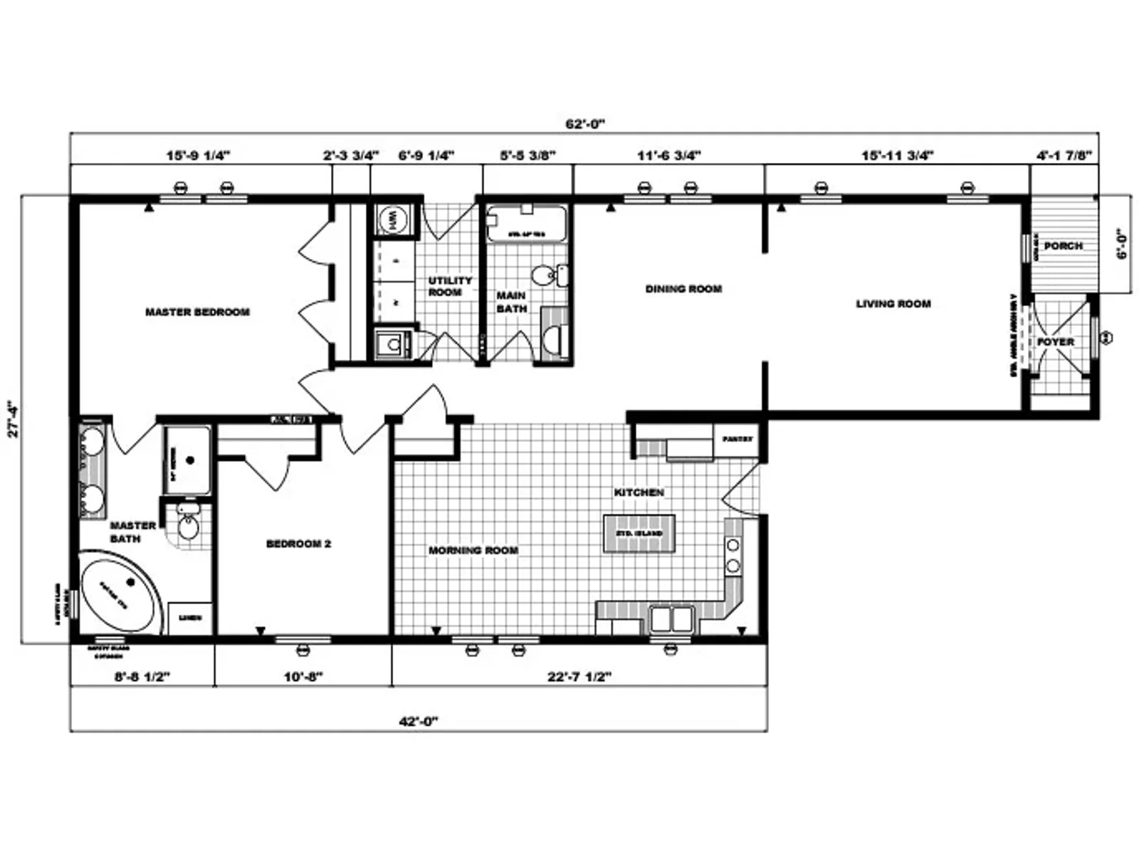 G-1805 floor plan, drawn by Pine Grove Homes