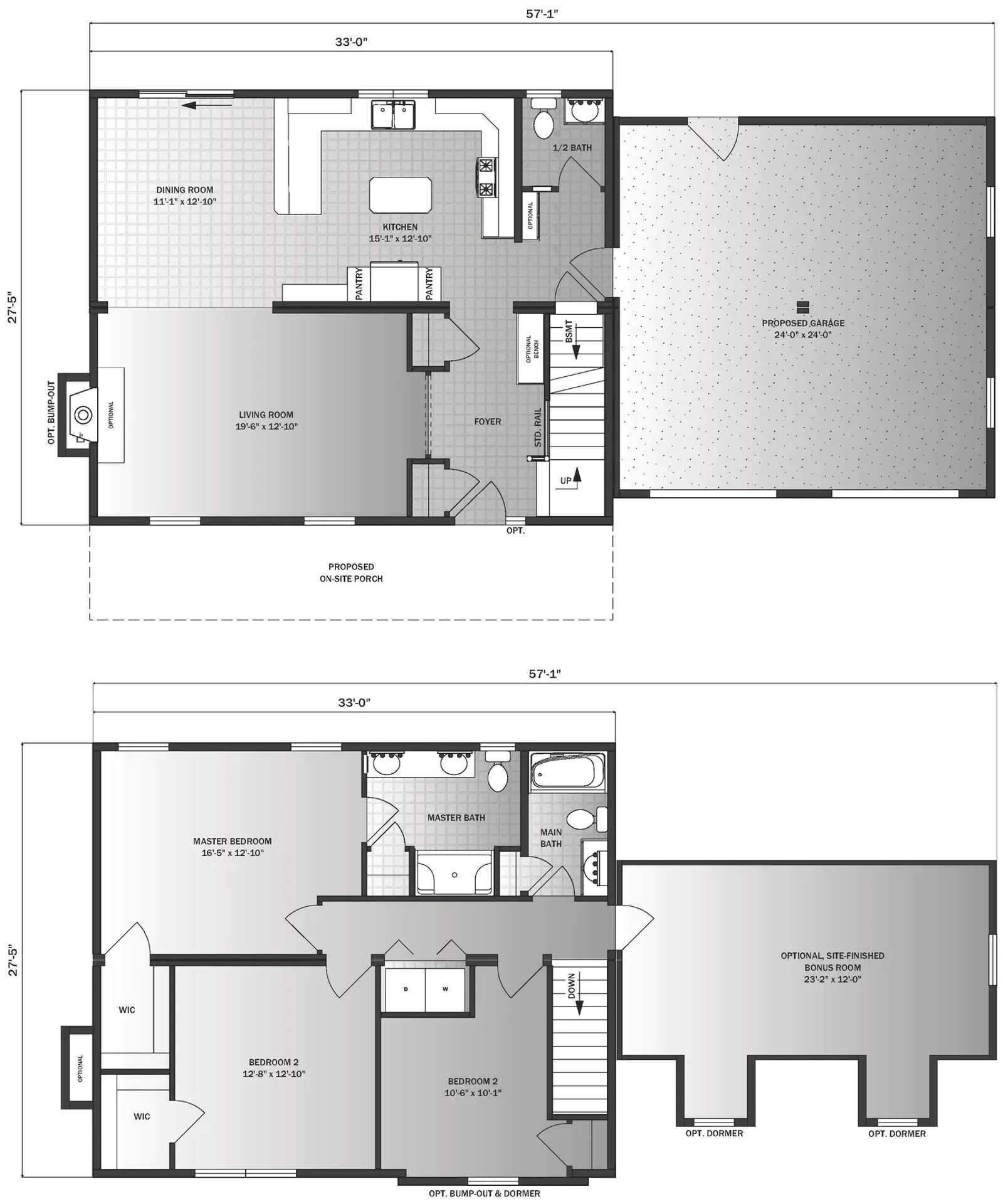 Gamble floor plan, drawn by Pleasant Valley Homes