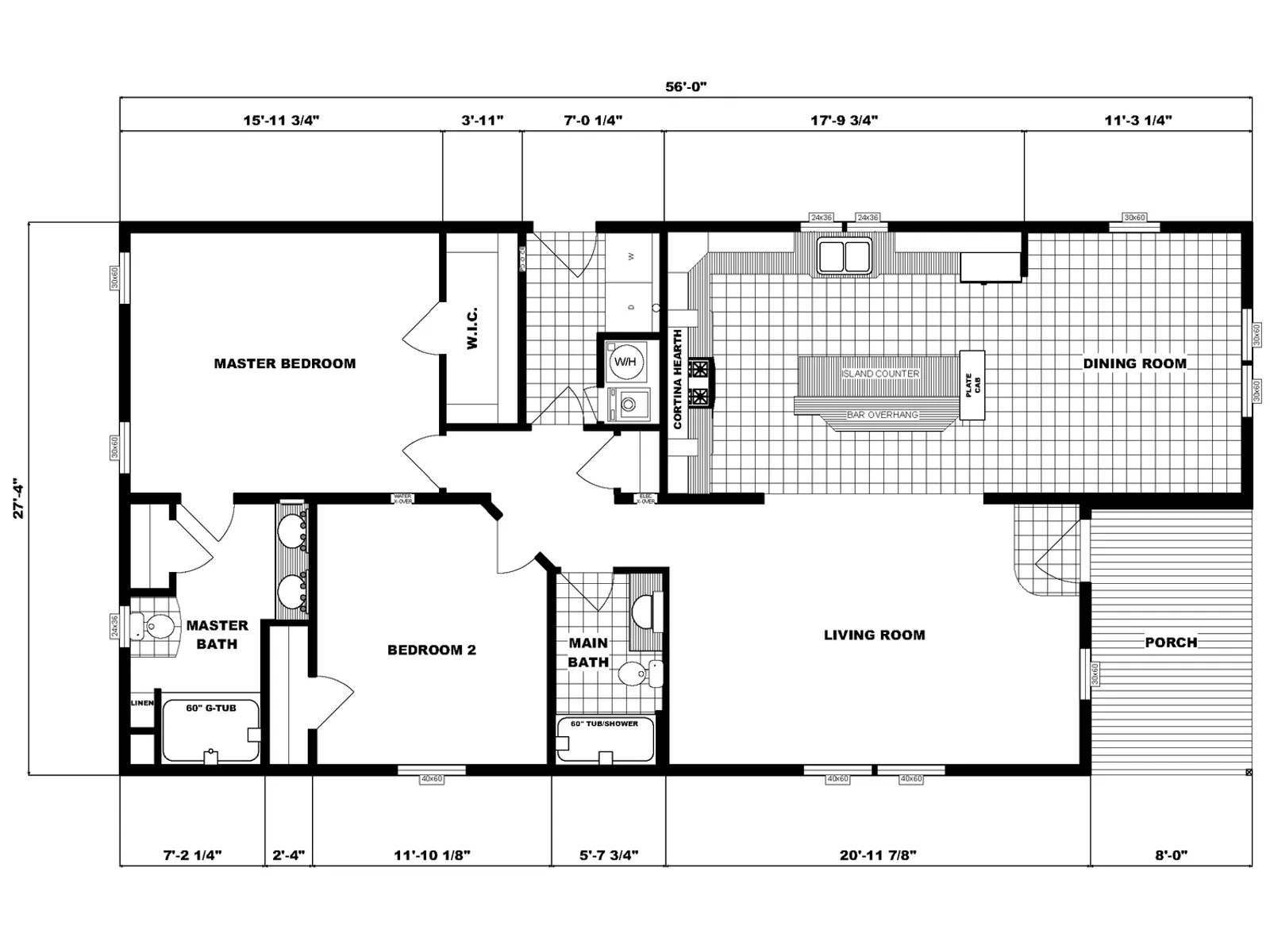 GH-1860 floor plan, drawn by Pine Grove Homes