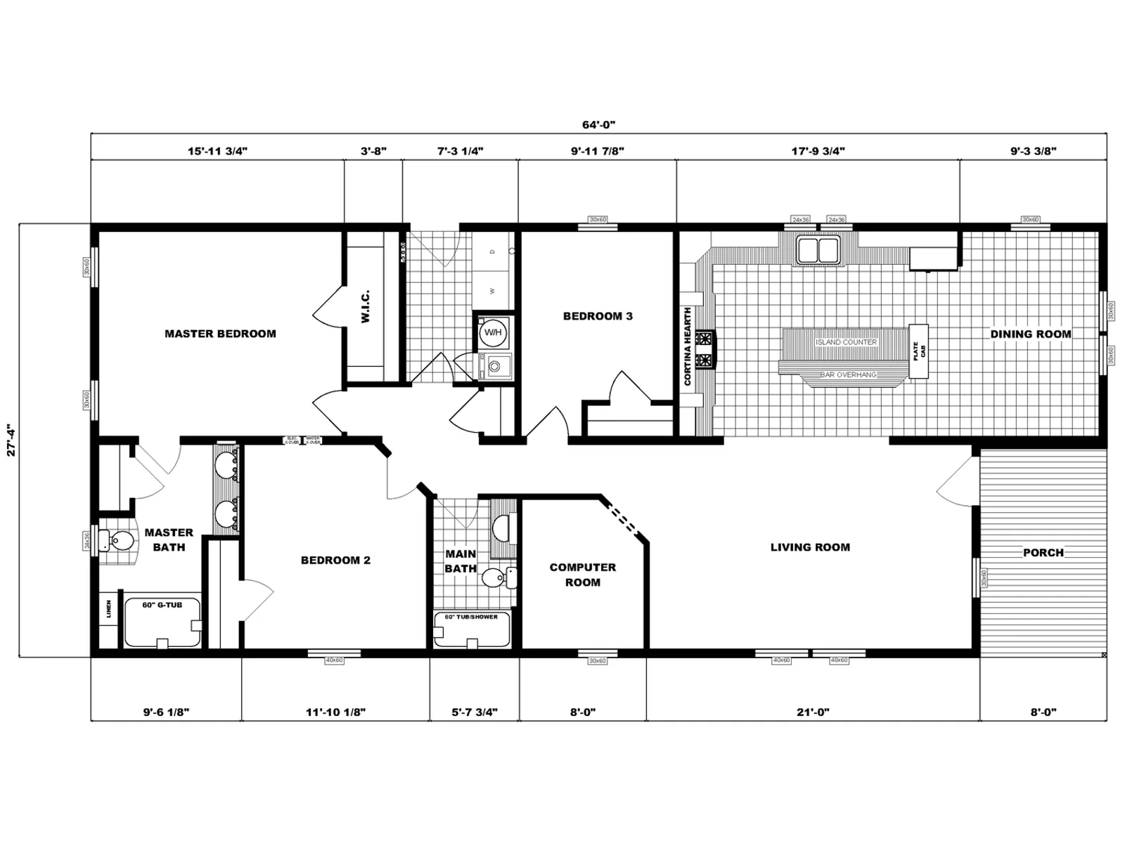 GH-1880 floor plan, drawn by Pine Grove Homes