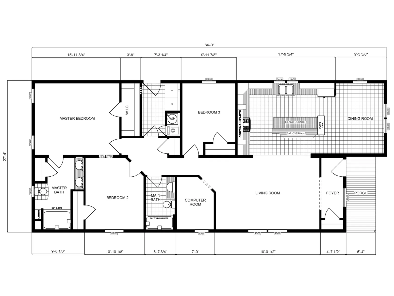 GH-1881 floor plan, drawn by Pine Grove Homes