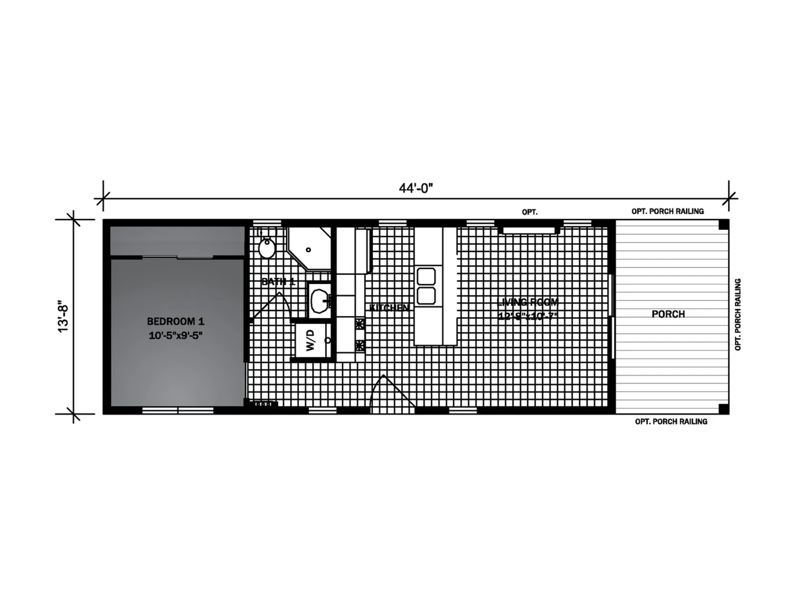 Glacier ADU floor plan, drawn by Pleasant Valley Homes