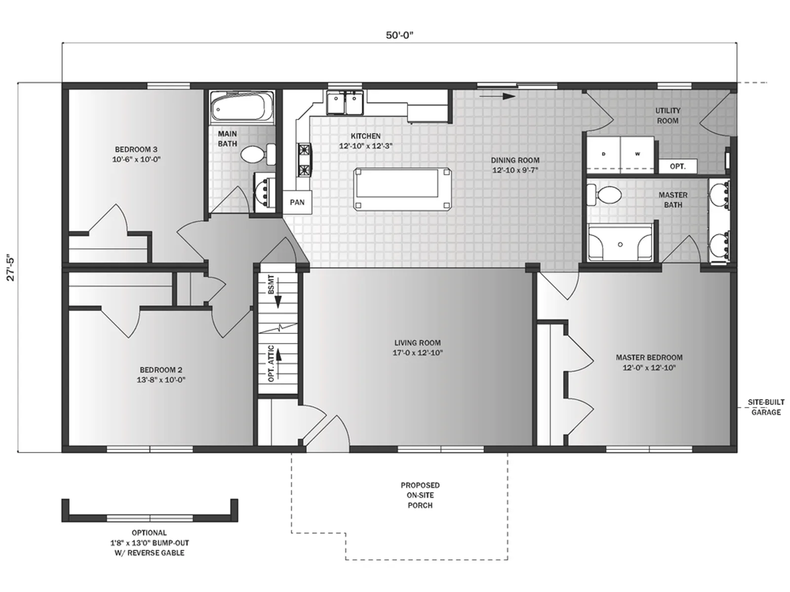 Harding floor plan, drawn by Pleasant Valley Homes