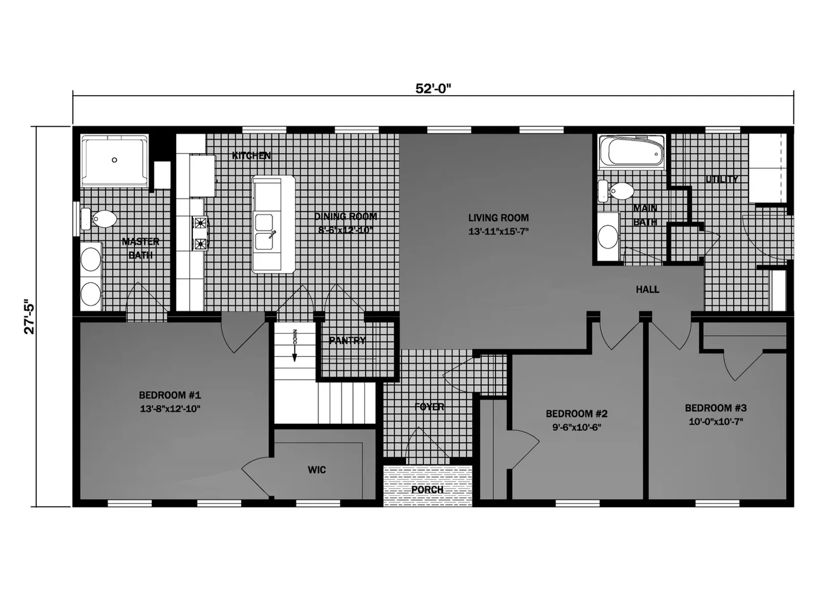 Kennebunk II floor plan, drawn by Pleasant Valley Homes