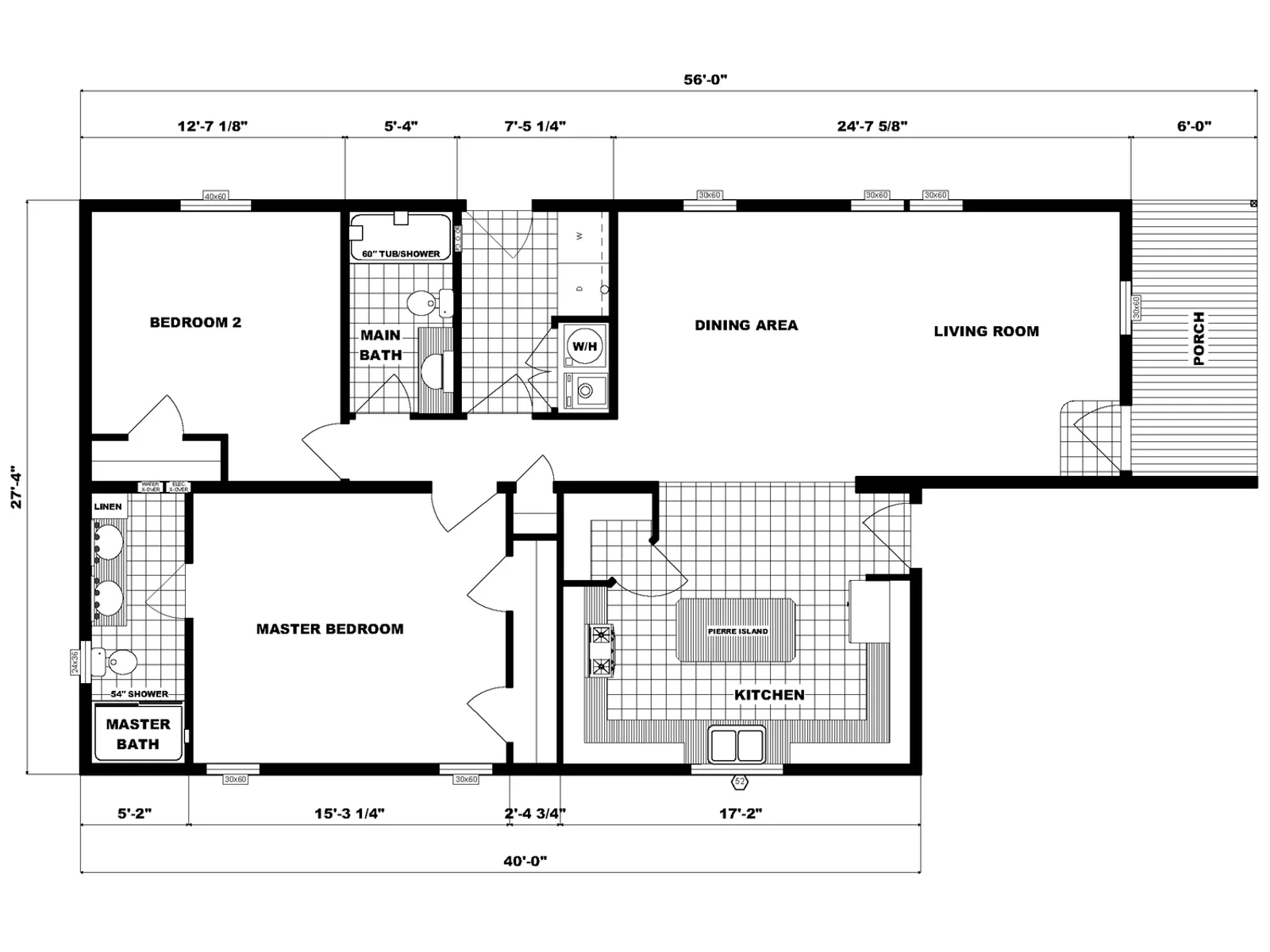 PG-1160 floor plan, drawn by Pine Grove Homes