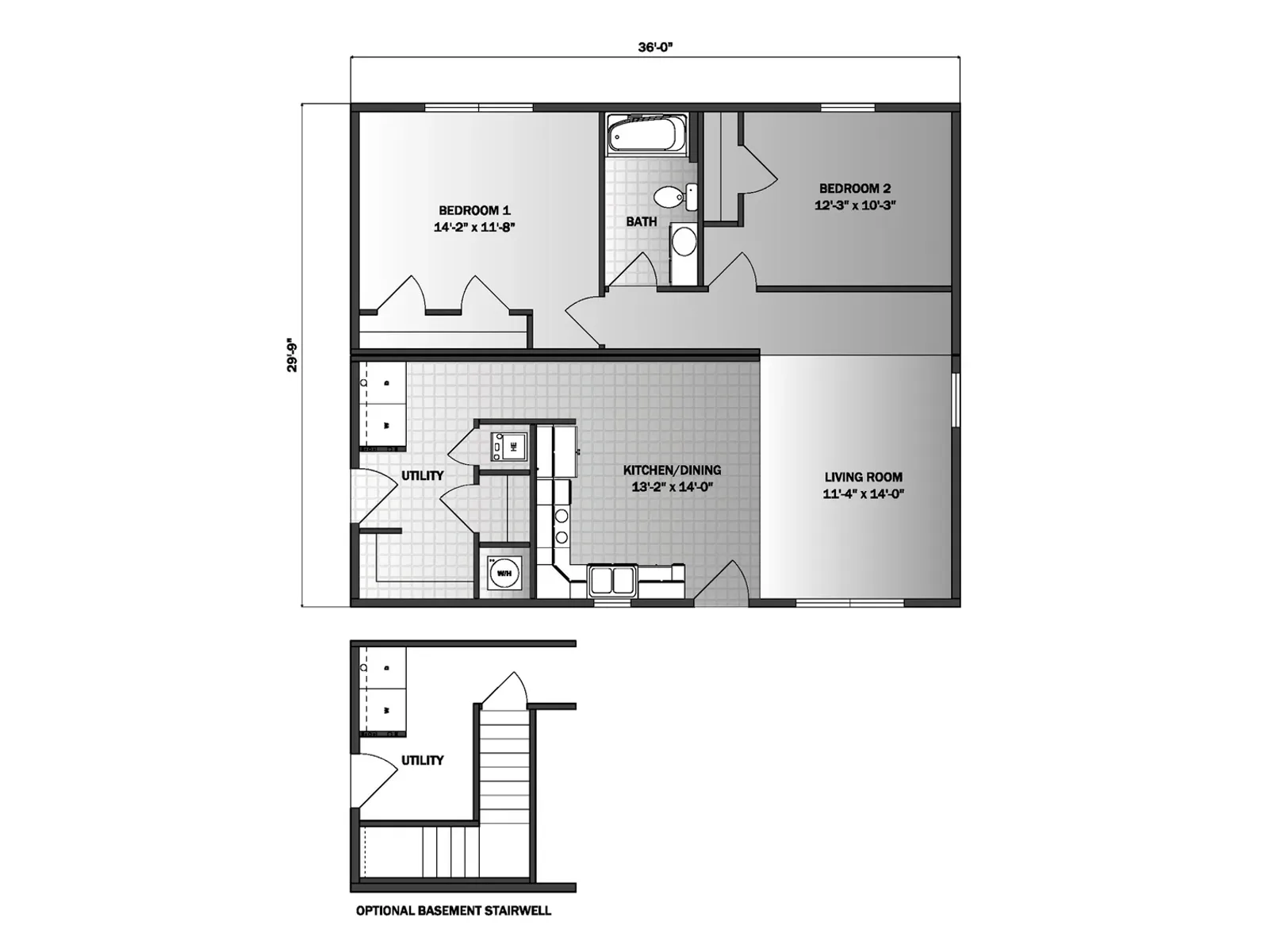 Pierce floor plan, drawn by Pleasant Valley Homes