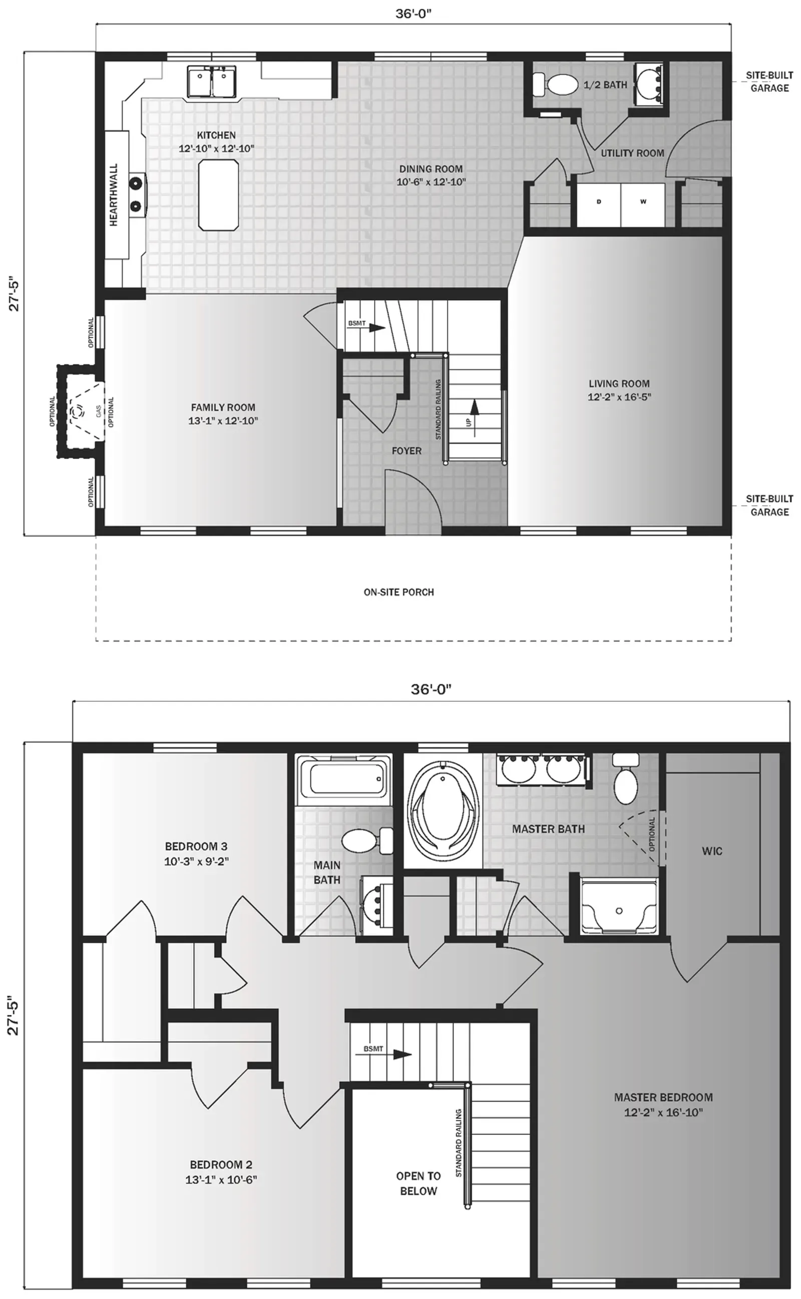 Shirley floor plan, drawn by Pleasant Valley Homes