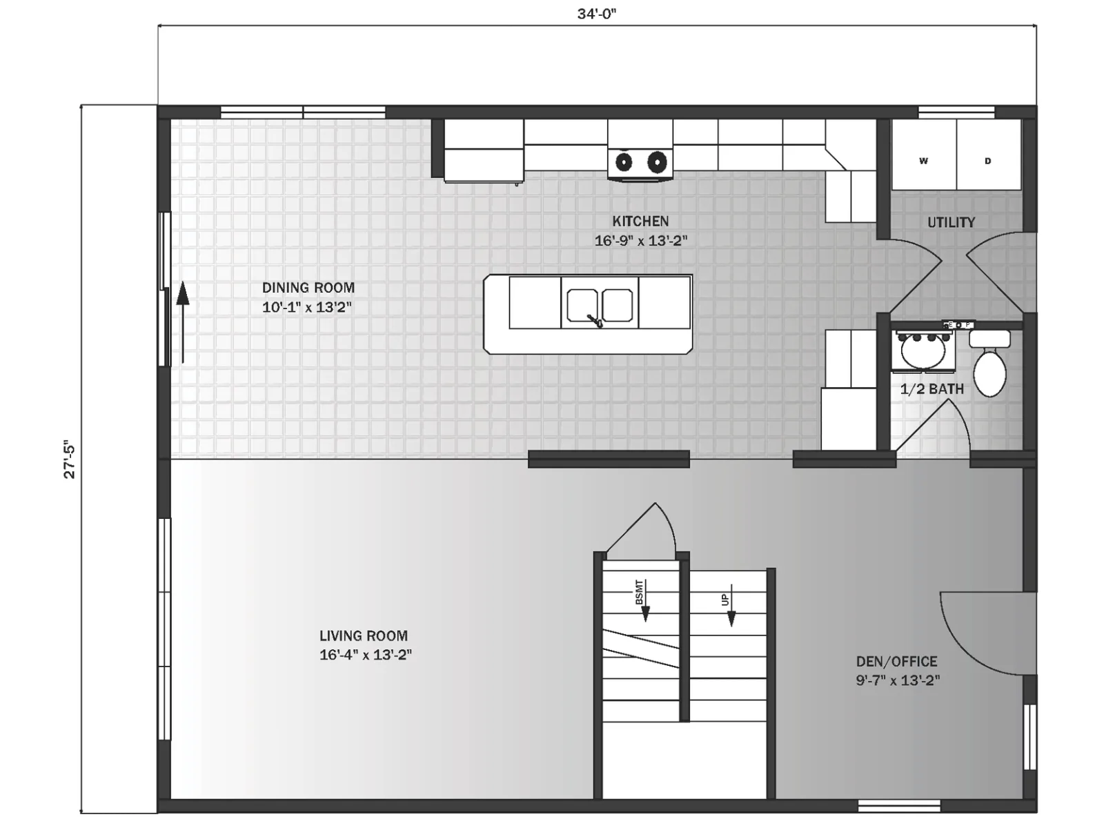 Stafford floor plan, drawn by Pleasant Valley Homes