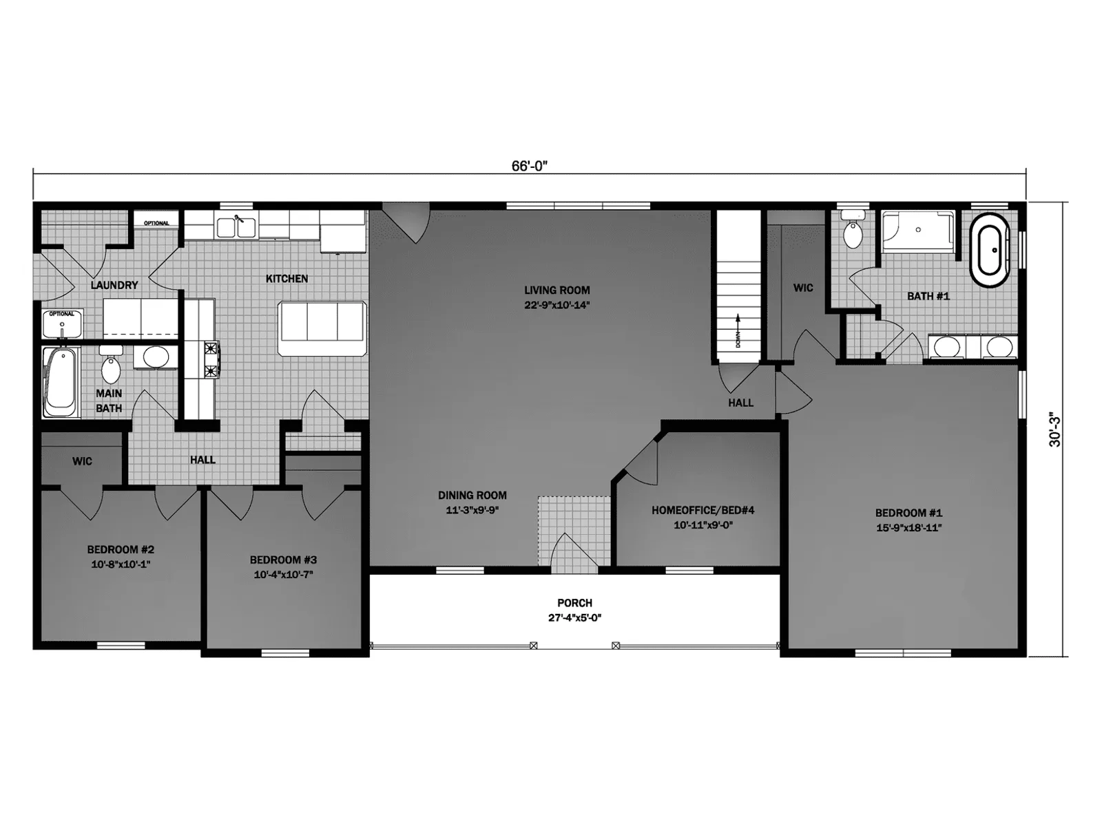 Tacoma II floor plan, drawn by Pleasant Valley Homes