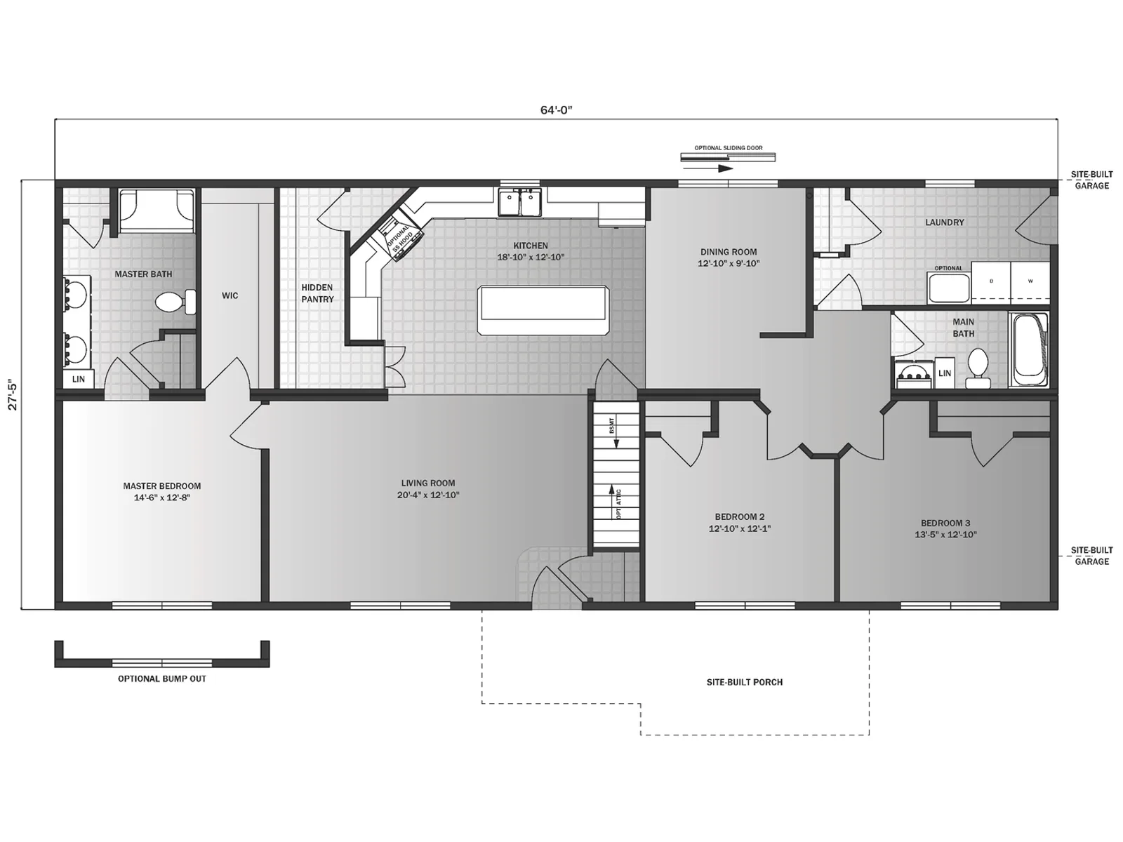 Tucson floor plan, drawn by Pleasant Valley Homes