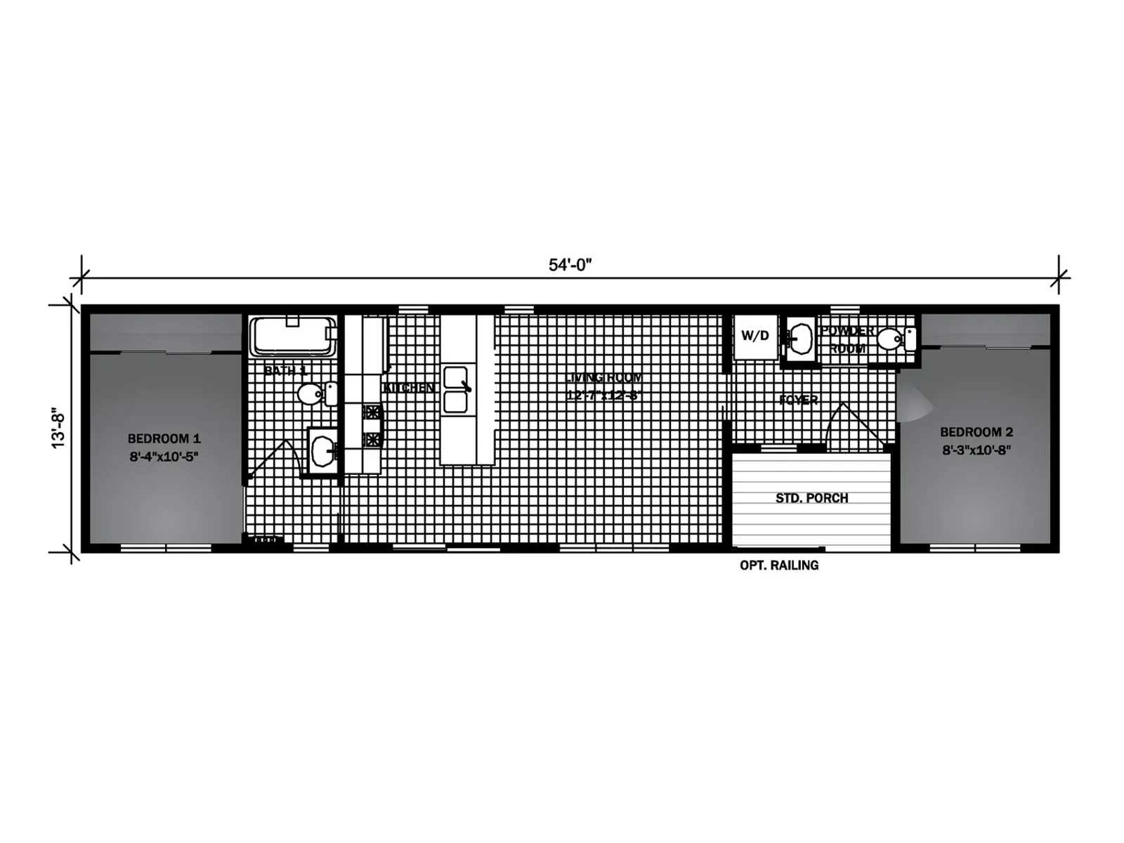 Zion ADU floor plan, drawn by Pleasant Valley Homes