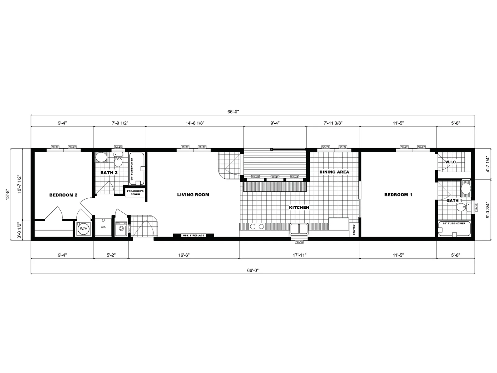ZK-1100 floor plan, drawn by Pine Grove Homes